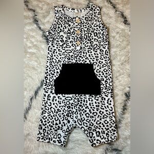 Kate Quinn Leopard Print Kids Romper with Black Pocket